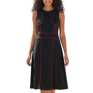 eShakti Black Midi Dress with Red Piping Sz 6
